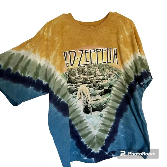 Vintage Led Zeppelin Houses Of The Holy Liquid Blue Tie Dye Band Shirt Mens L - Picture 1 of 12